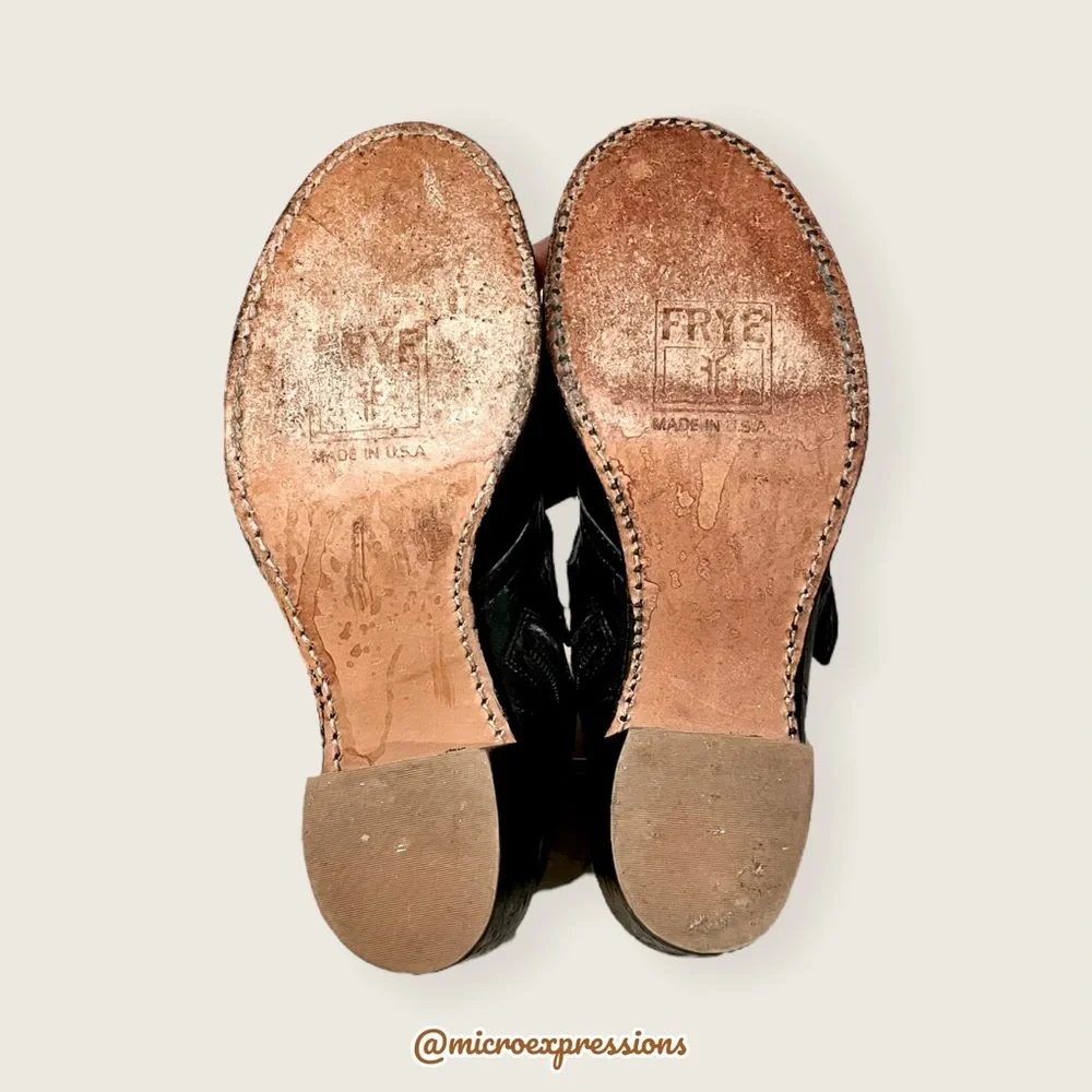 Frye Sabrina Double Buckle Vintage Academia Black Leather Block Heel Ankle Boot - Picture 14 of 16